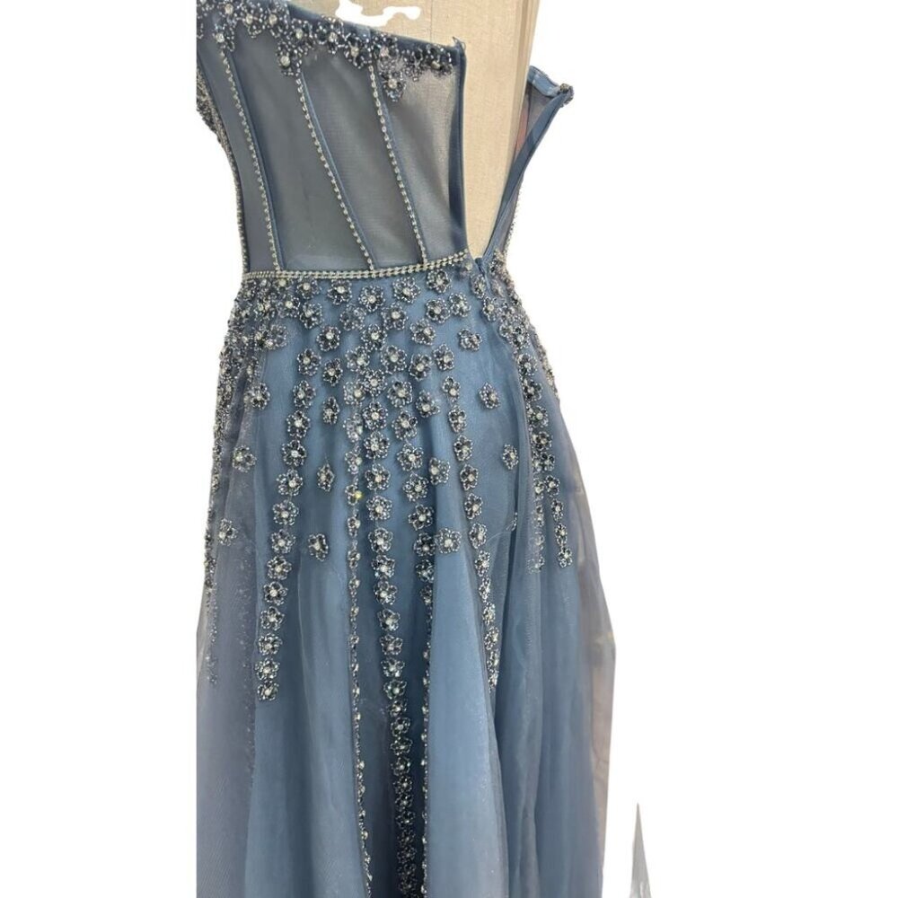 Andrea & Leo Womens Stargaze Ribbon Tulle Rhinestone Gown Midnight Blue Size 2 - Picture 7 of 8